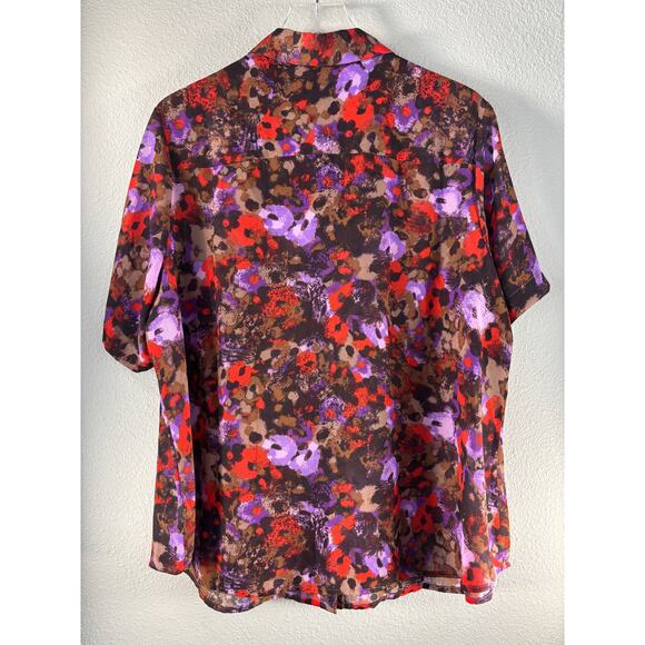 Coldwater Creek Abstract Floral Purple Red Brown Lightweight Blouse Womens 2X - Picture 2 of 6